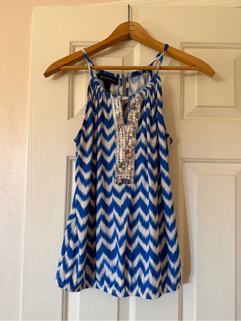 INC International Concepts Blue & White Dressy Tank Top, Size M